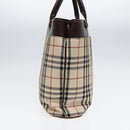 BURBERRY Nova Check Hand Bag Canvas Beige Silver Auth ep5413-4