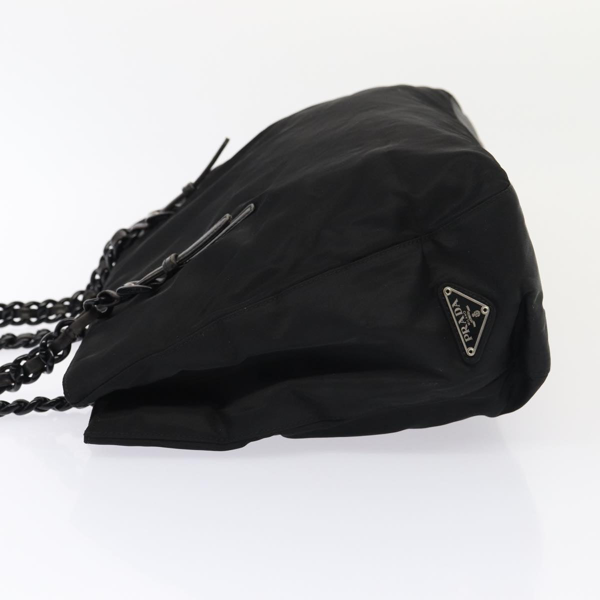 PRADA Chain Tote Bag Nylon Black Silver Auth ep5414