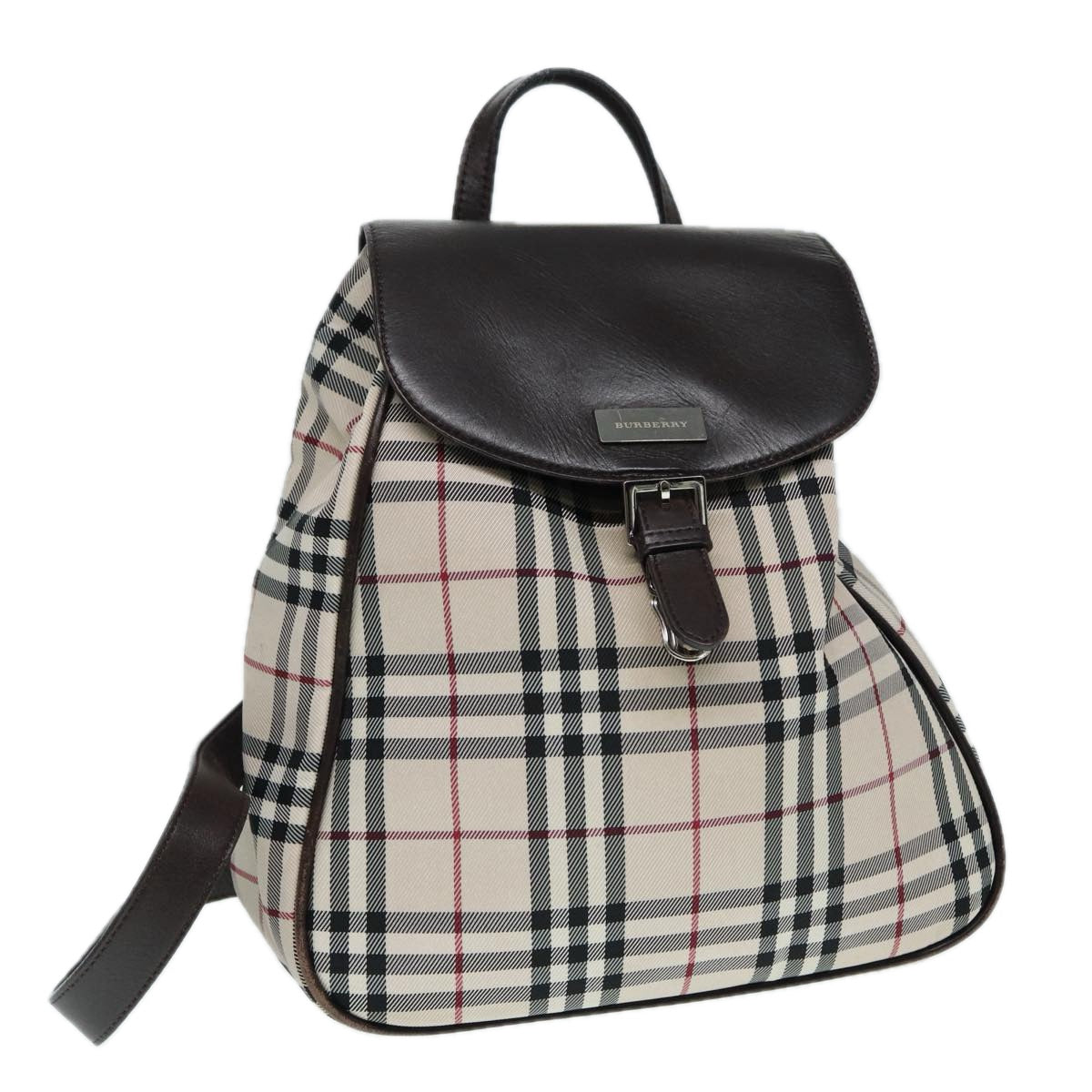 BURBERRY Nova Check Backpack Nylon Beige Silver Auth ep5418