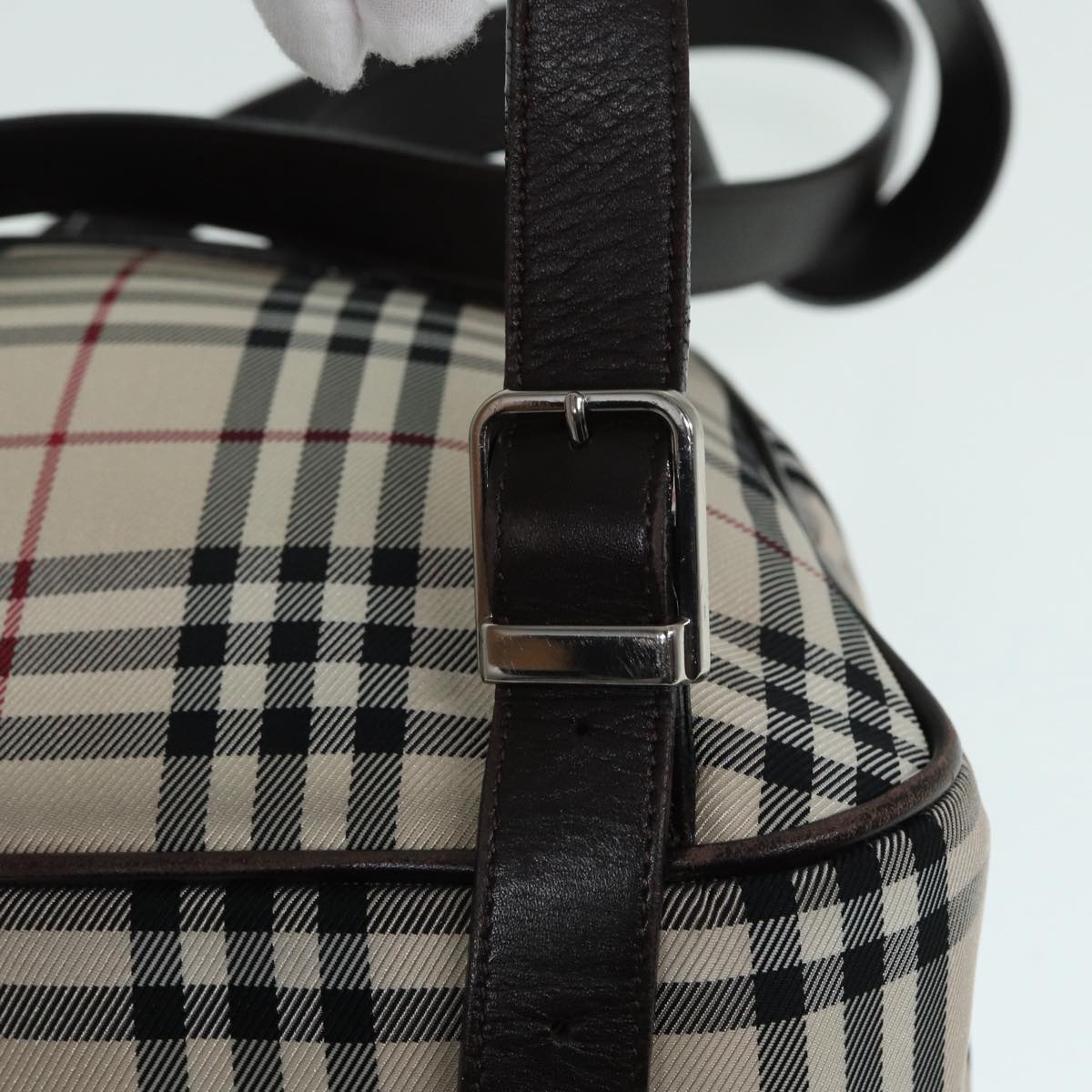 BURBERRY Nova Check Backpack Nylon Beige Silver Auth ep5418