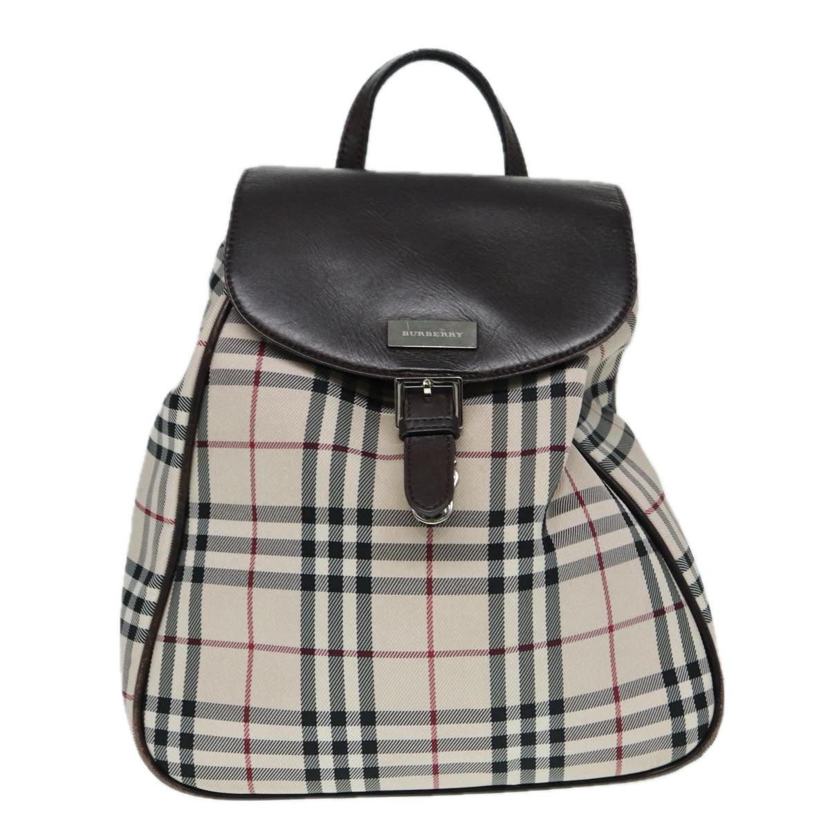 BURBERRY Nova Check Backpack Nylon Beige Silver Auth ep5418