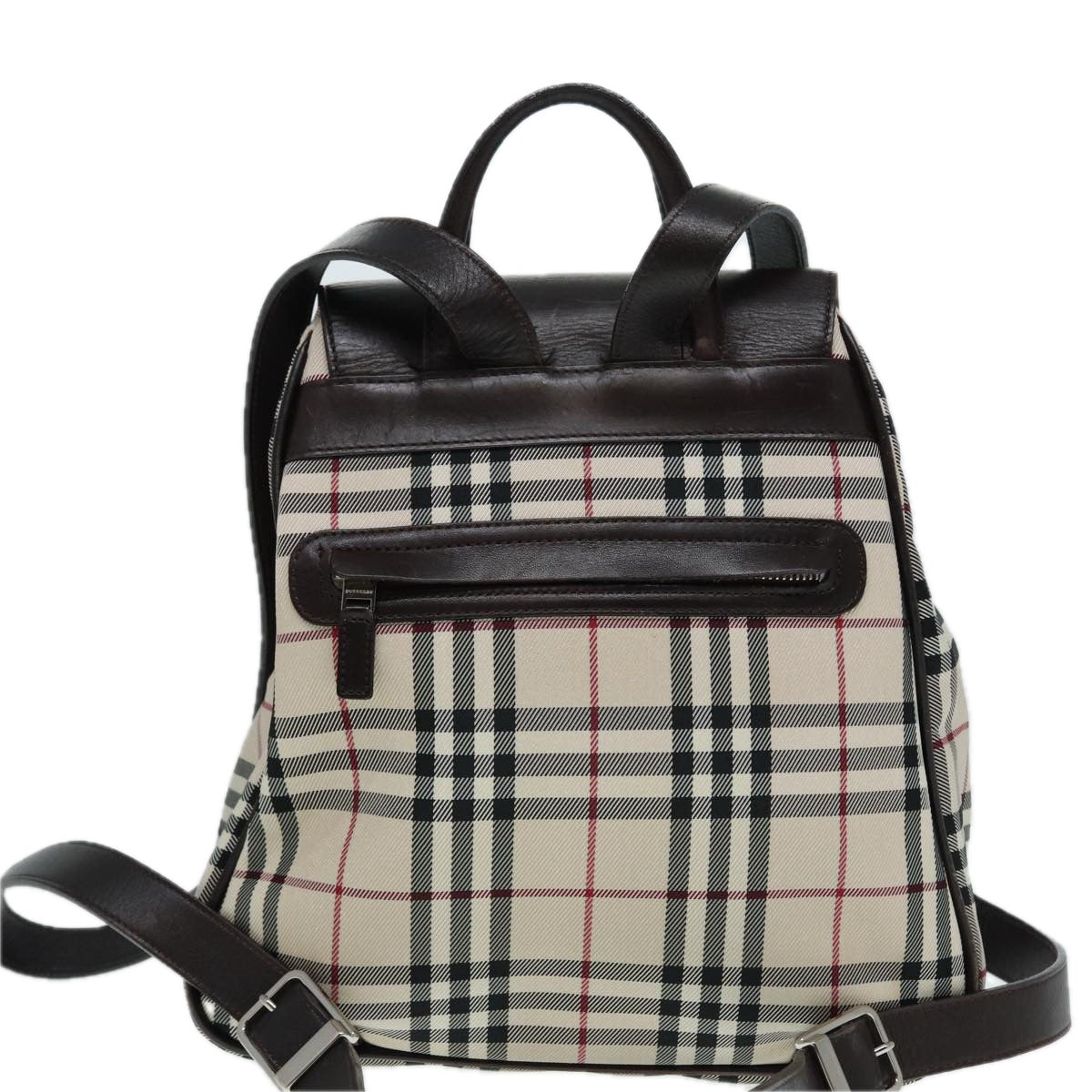 BURBERRY Nova Check Backpack Nylon Beige Silver Auth ep5418