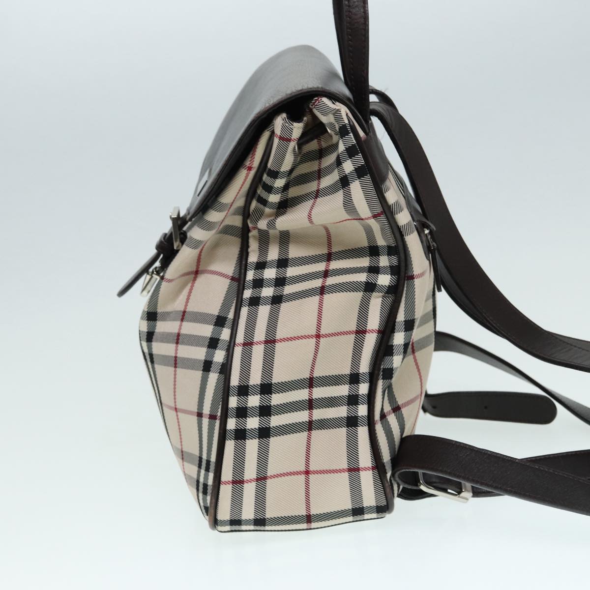 BURBERRY Nova Check Backpack Nylon Beige Silver Auth ep5418