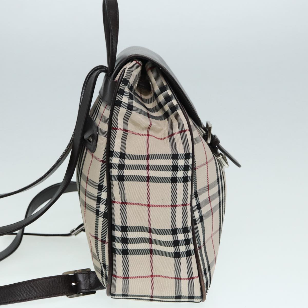 BURBERRY Nova Check Backpack Nylon Beige Silver Auth ep5418