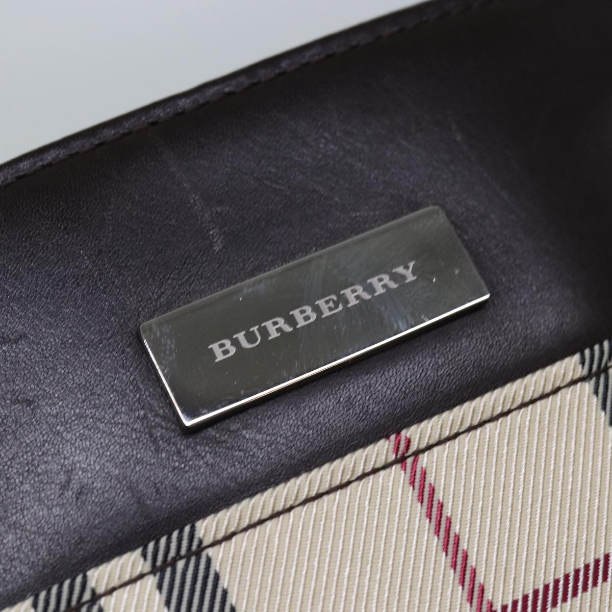 BURBERRY Nova Check Hand Bag Canvas Beige Silver Auth ep5426