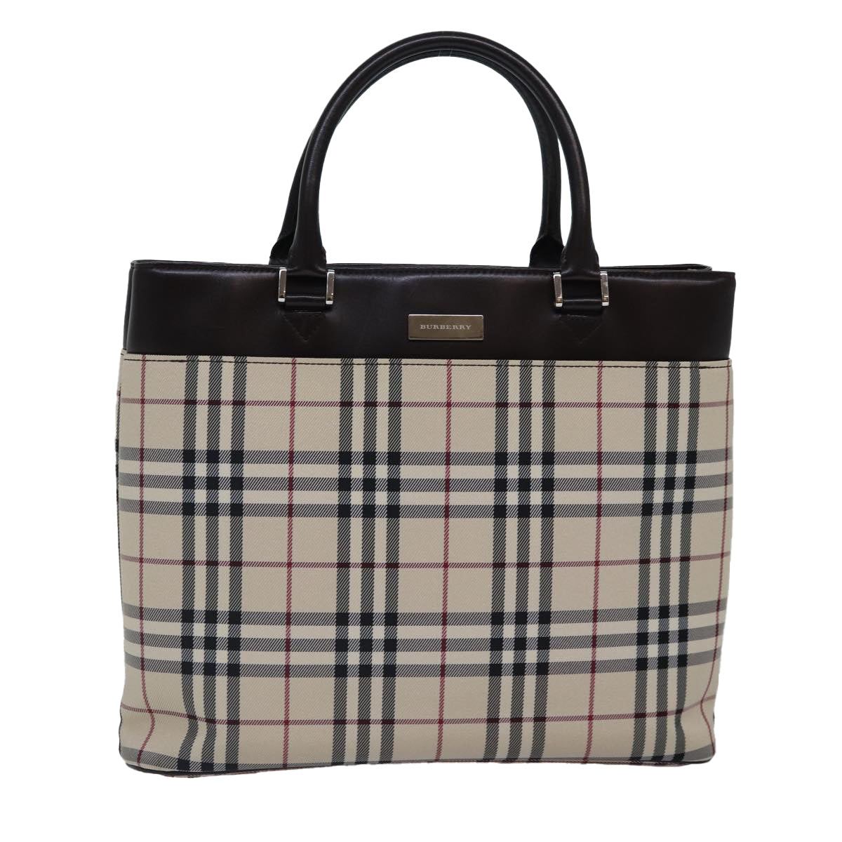 BURBERRY Nova Check Hand Bag Canvas Beige Silver Auth ep5426