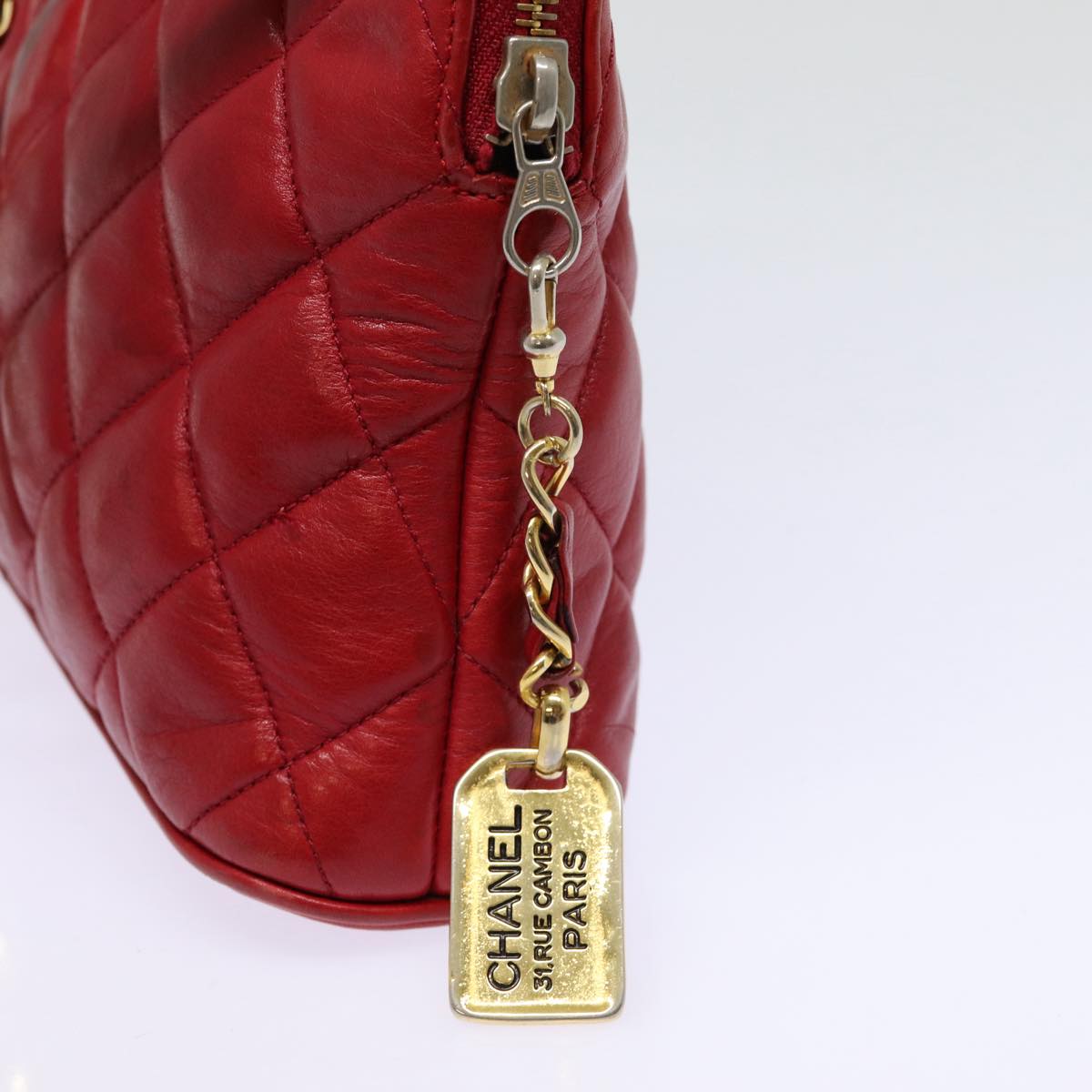 CHANEL Matelasse Chain Shoulder Bag Lamb Skin Red Gold CC Auth ep5445