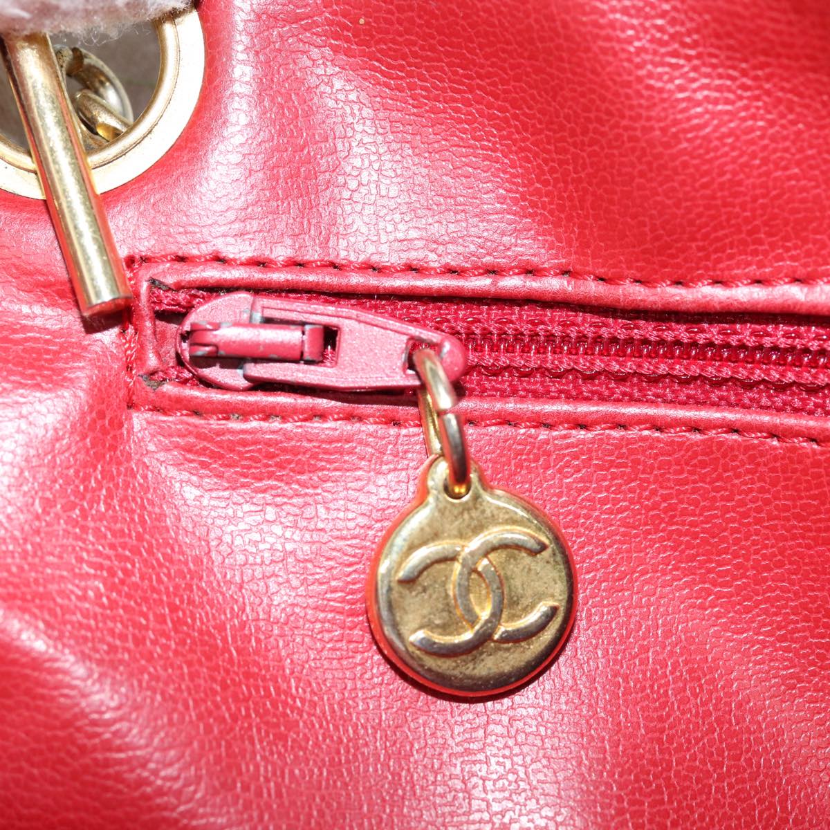 CHANEL Matelasse Chain Shoulder Bag Lamb Skin Red Gold CC Auth ep5445