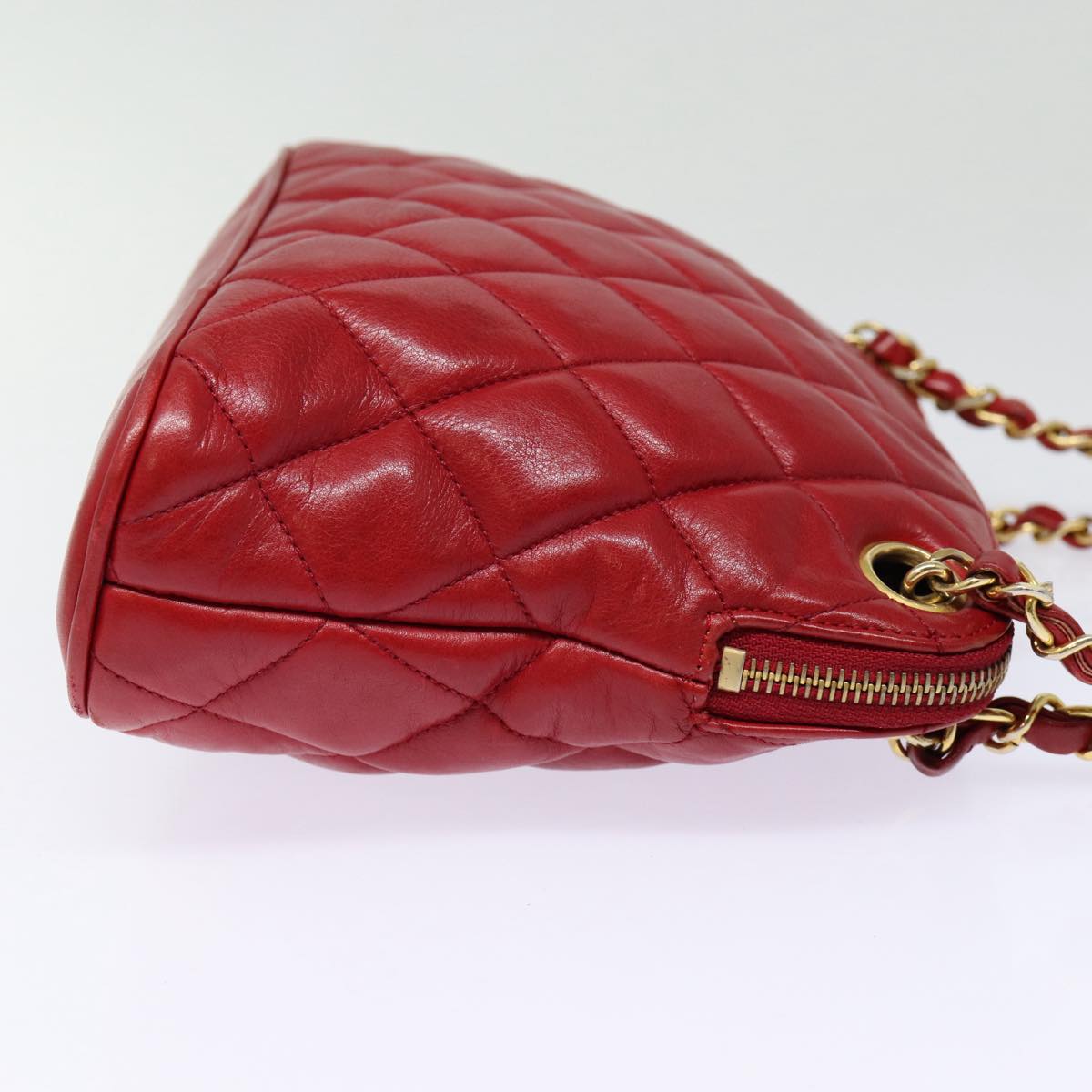 CHANEL Matelasse Chain Shoulder Bag Lamb Skin Red Gold CC Auth ep5445