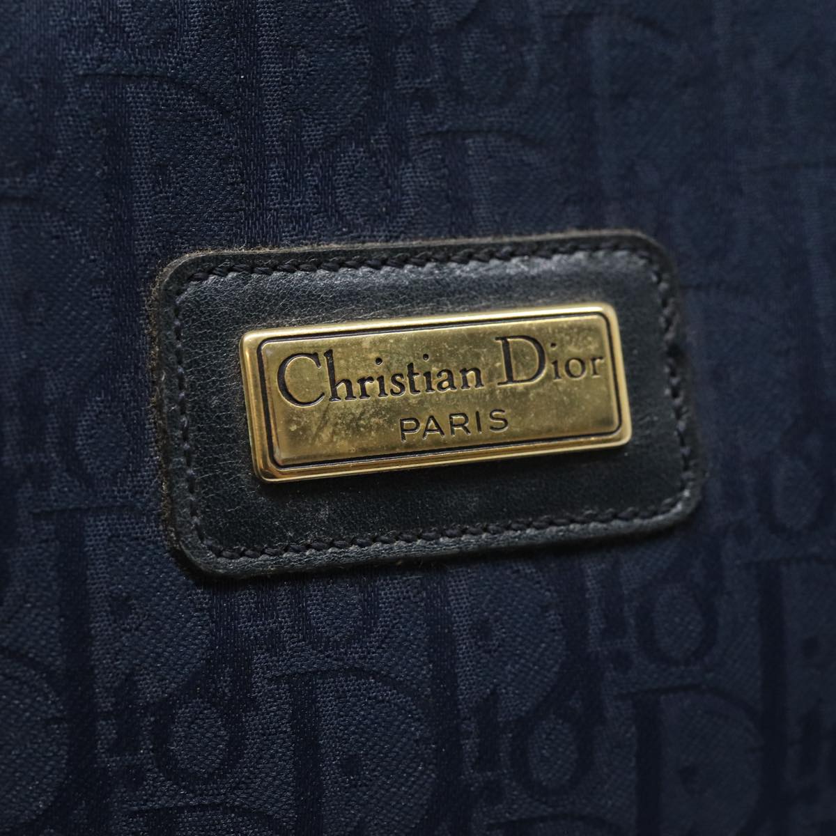 Christian Dior Trotter Canvas Clutch Bag Navy Gold Auth ep5448