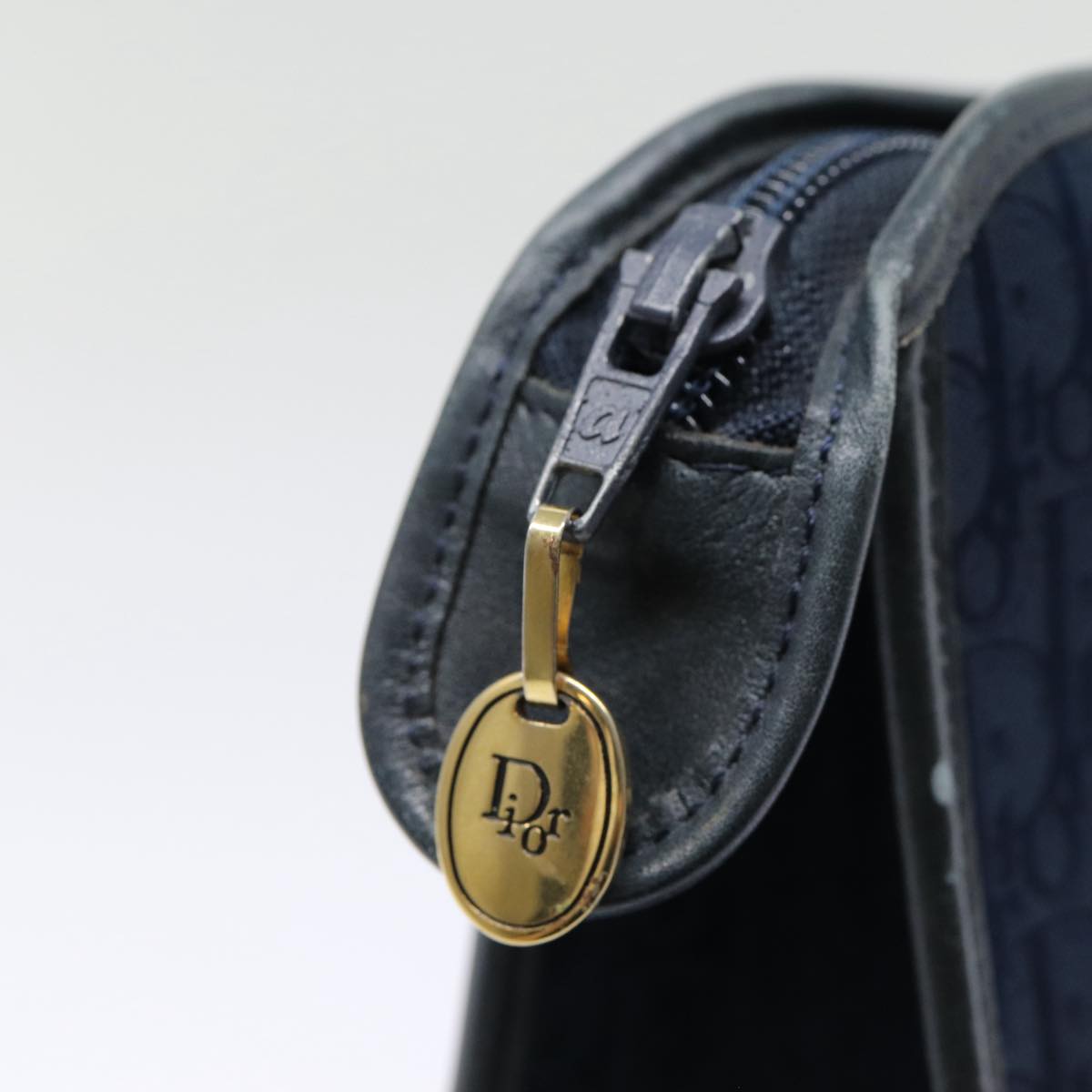 Christian Dior Trotter Canvas Clutch Bag Navy Gold Auth ep5448