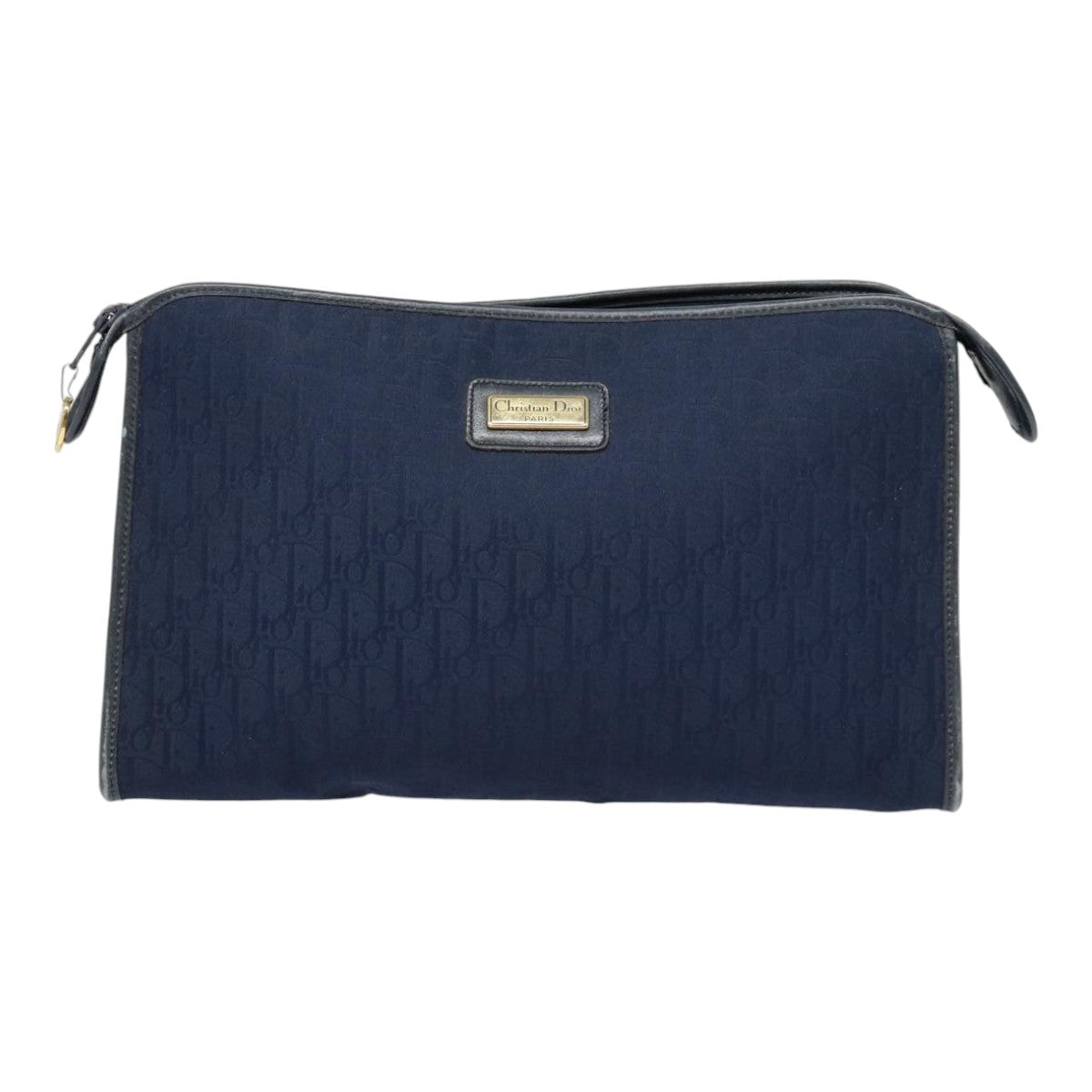 Christian Dior Trotter Canvas Clutch Bag Navy Gold Auth ep5448 - 0