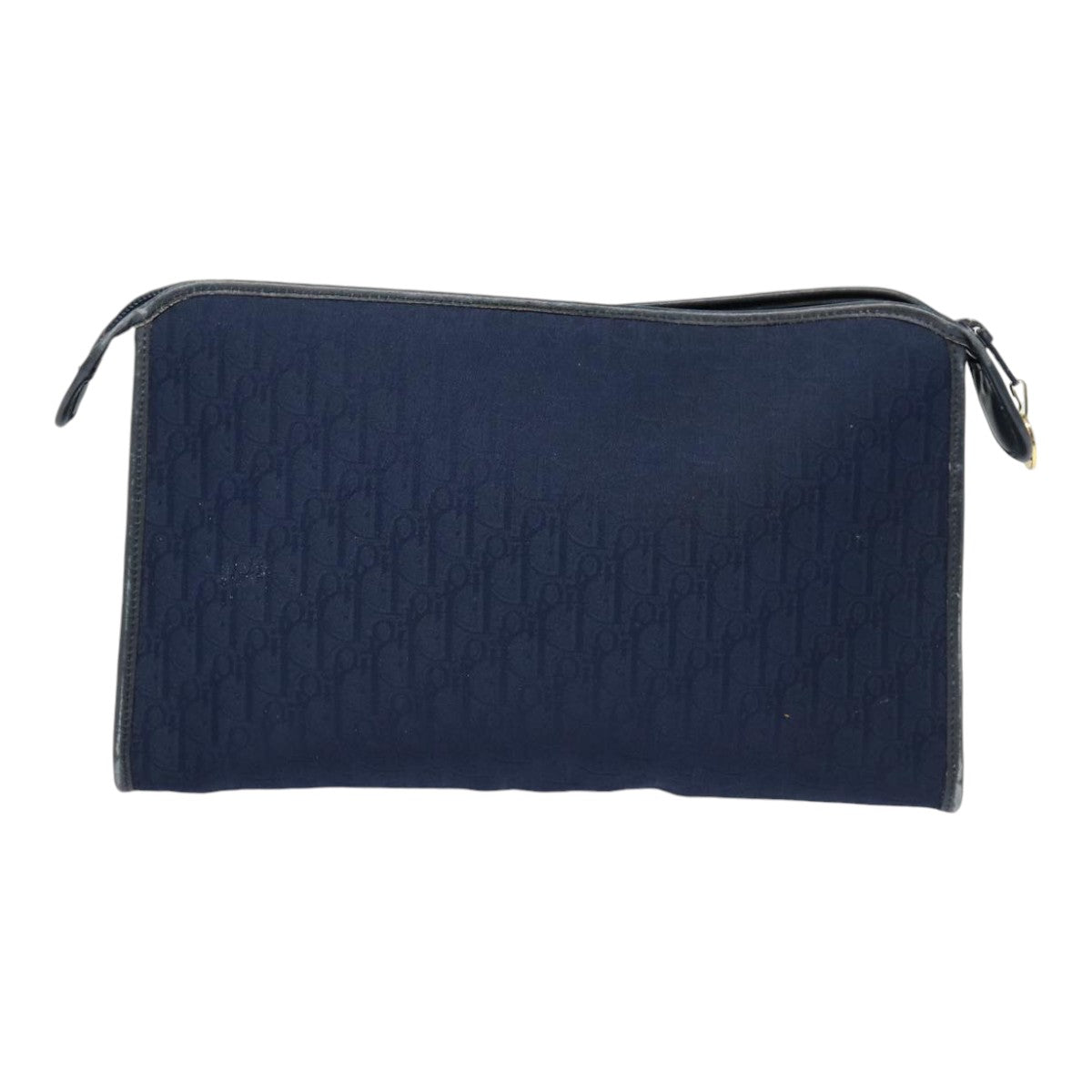 Christian Dior Trotter Canvas Clutch Bag Navy Gold Auth ep5448