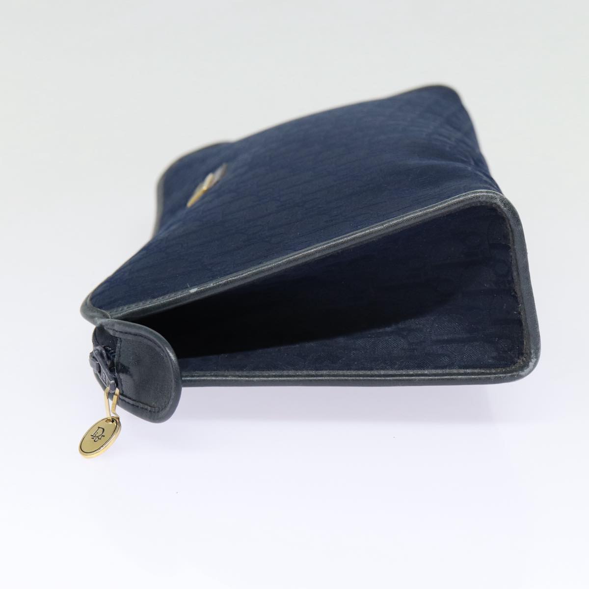 Christian Dior Trotter Canvas Clutch Bag Navy Gold Auth ep5448