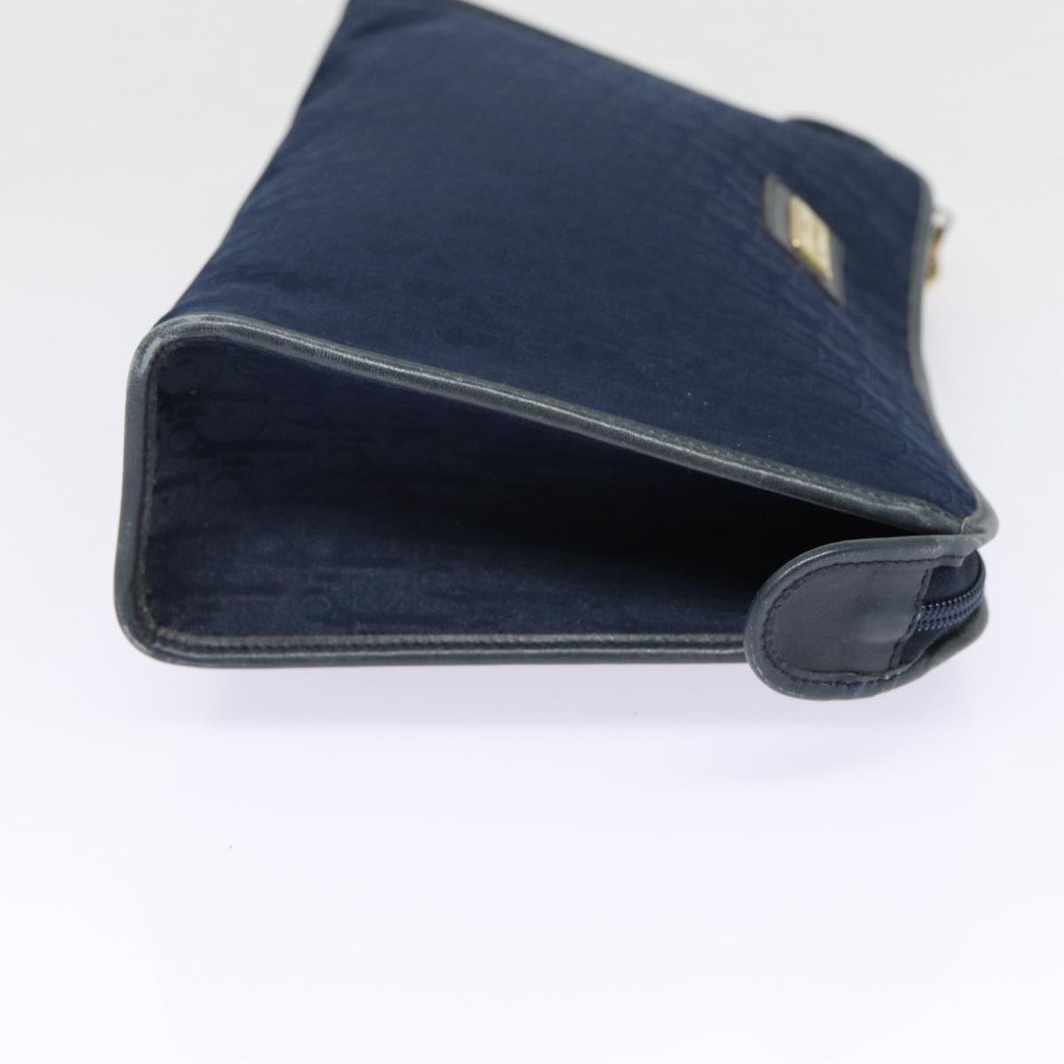 Christian Dior Trotter Canvas Clutch Bag Navy Gold Auth ep5448