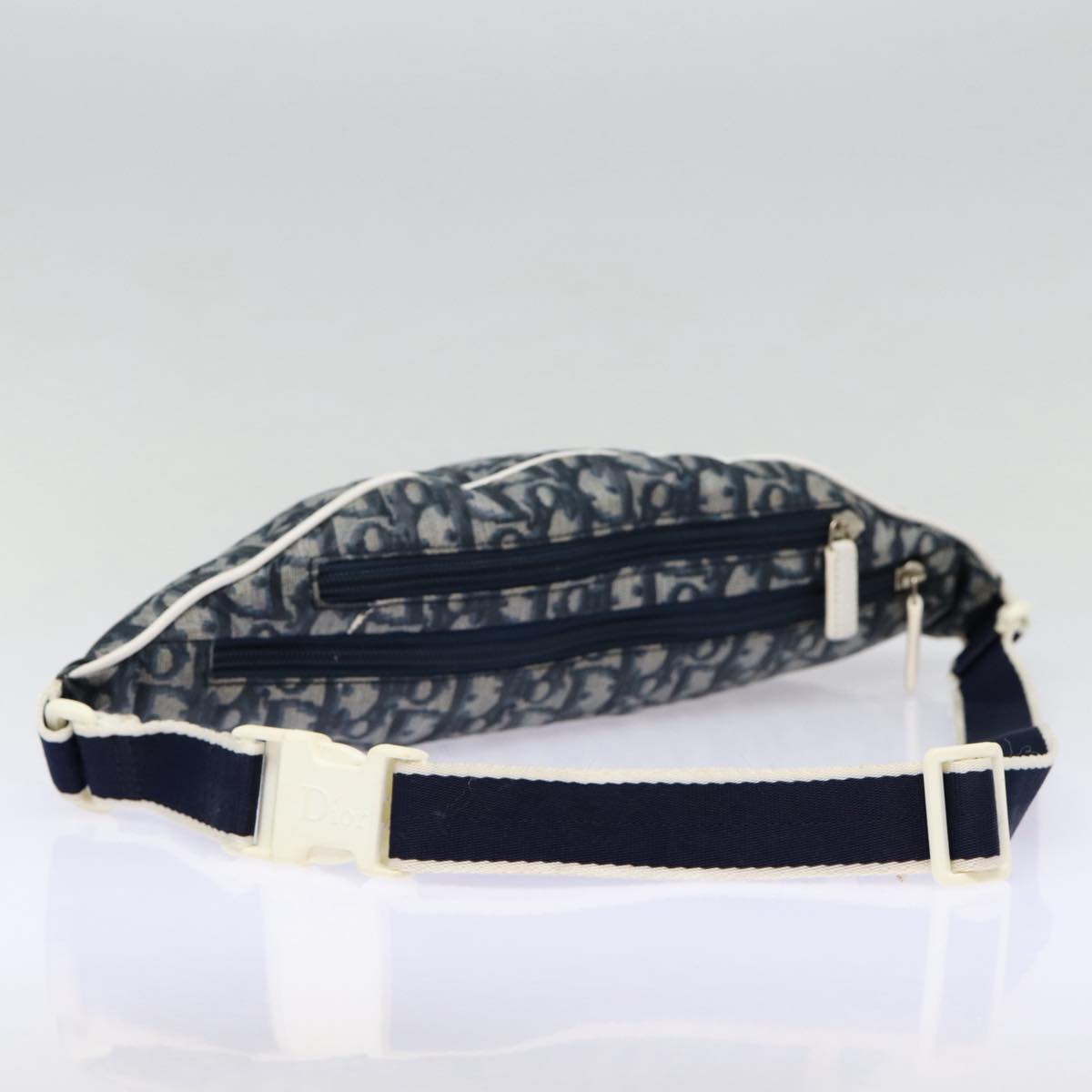 Christian Dior Trotter Canvas Waist bag Nylon Navy Silver Auth ep5452