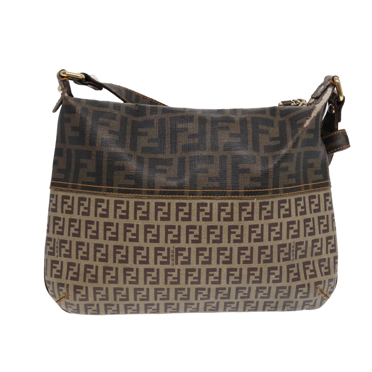 FENDI Zucca Canvas Shoulder Bag Brown Black gold Auth ep5455 - 0