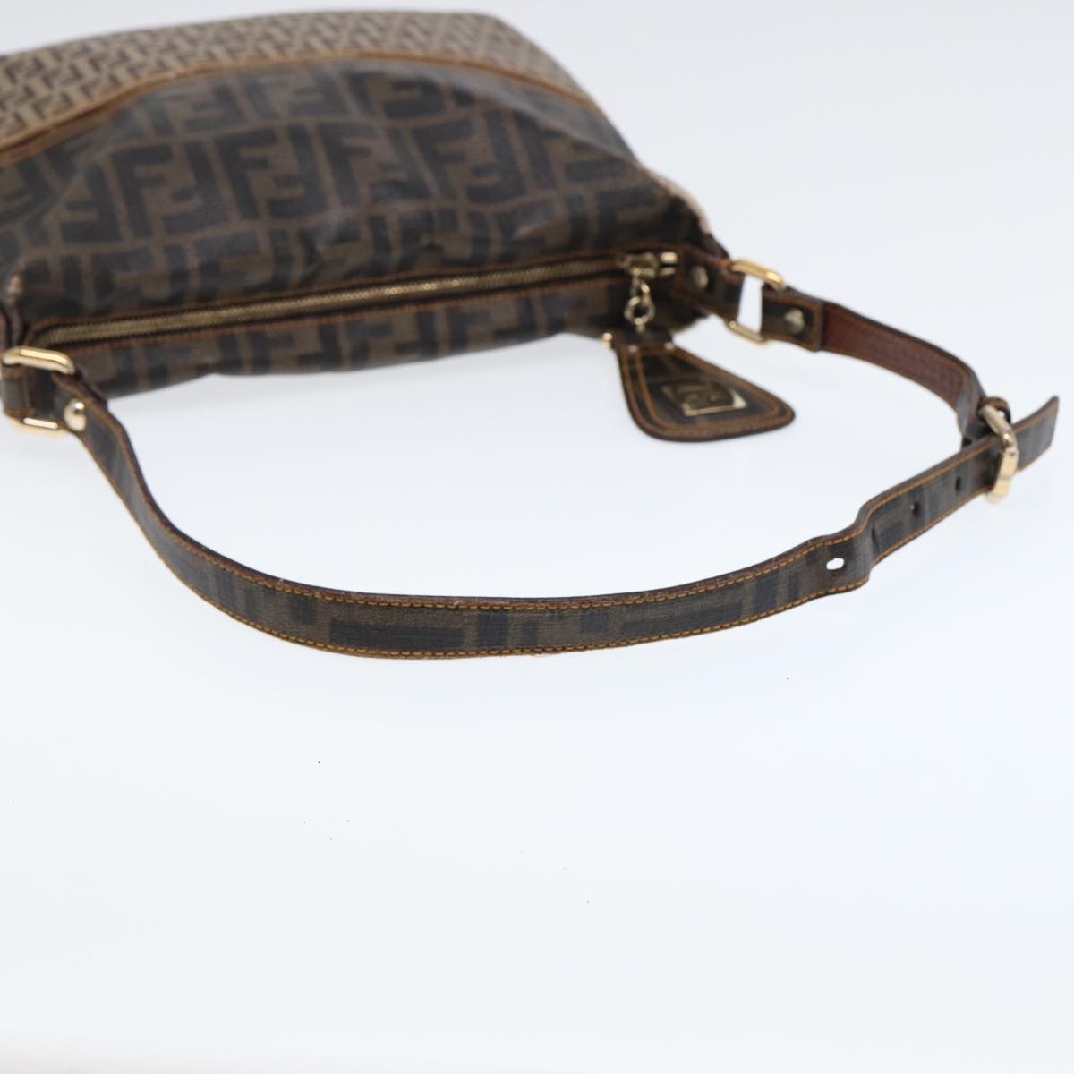 FENDI Zucca Canvas Shoulder Bag Brown Black gold Auth ep5455