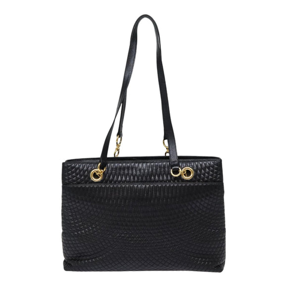 BALLY Tote Bag Leather Black Gold Auth ep5456