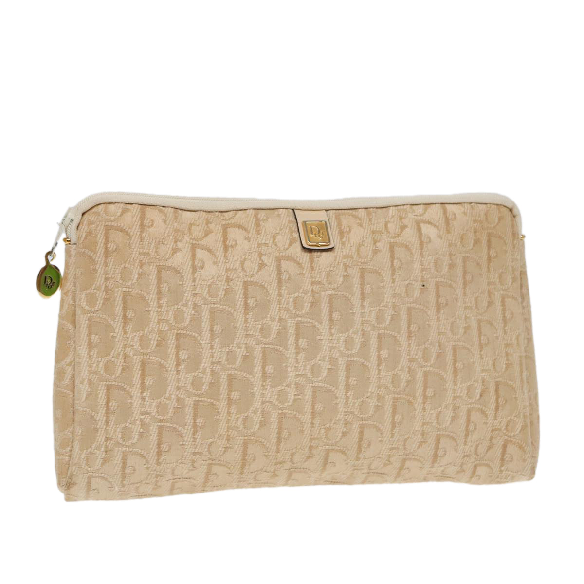 Christian Dior Trotter Canvas Clutch Bag Beige Gold Auth ep5460