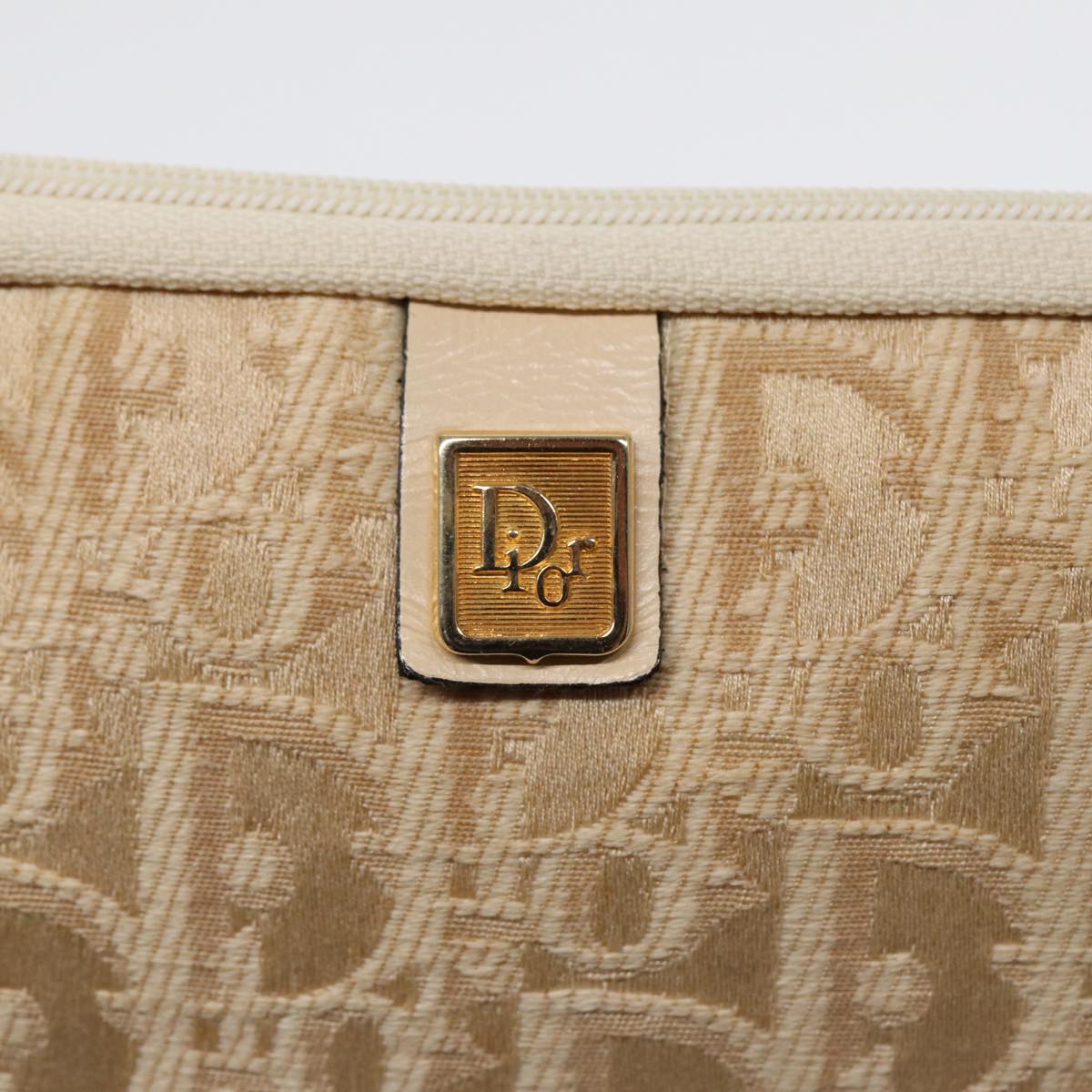 Christian Dior Trotter Canvas Clutch Bag Beige Gold Auth ep5460