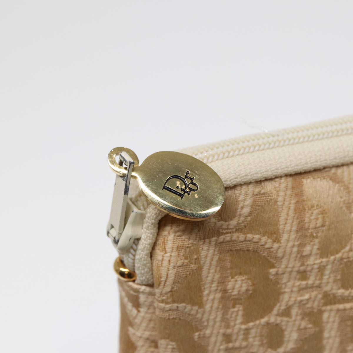 Christian Dior Trotter Canvas Clutch Bag Beige Gold Auth ep5460