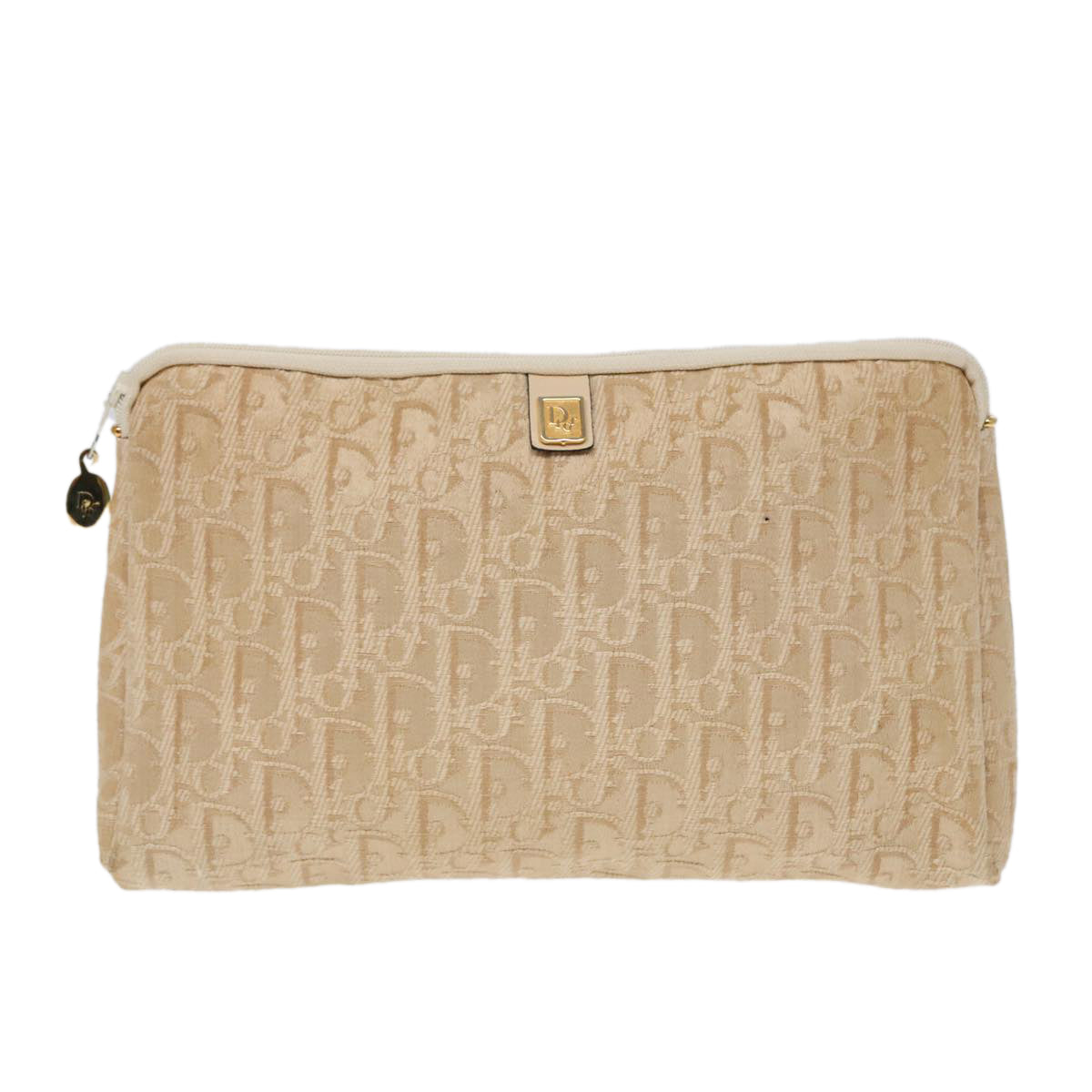 Christian Dior Trotter Canvas Clutch Bag Beige Gold Auth ep5460