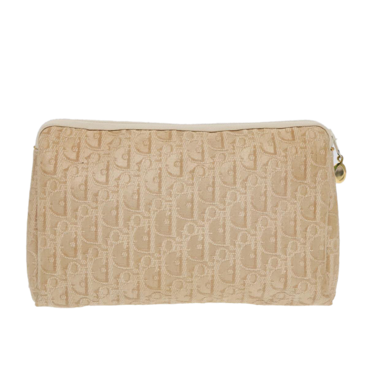 Christian Dior Trotter Canvas Clutch Bag Beige Gold Auth ep5460