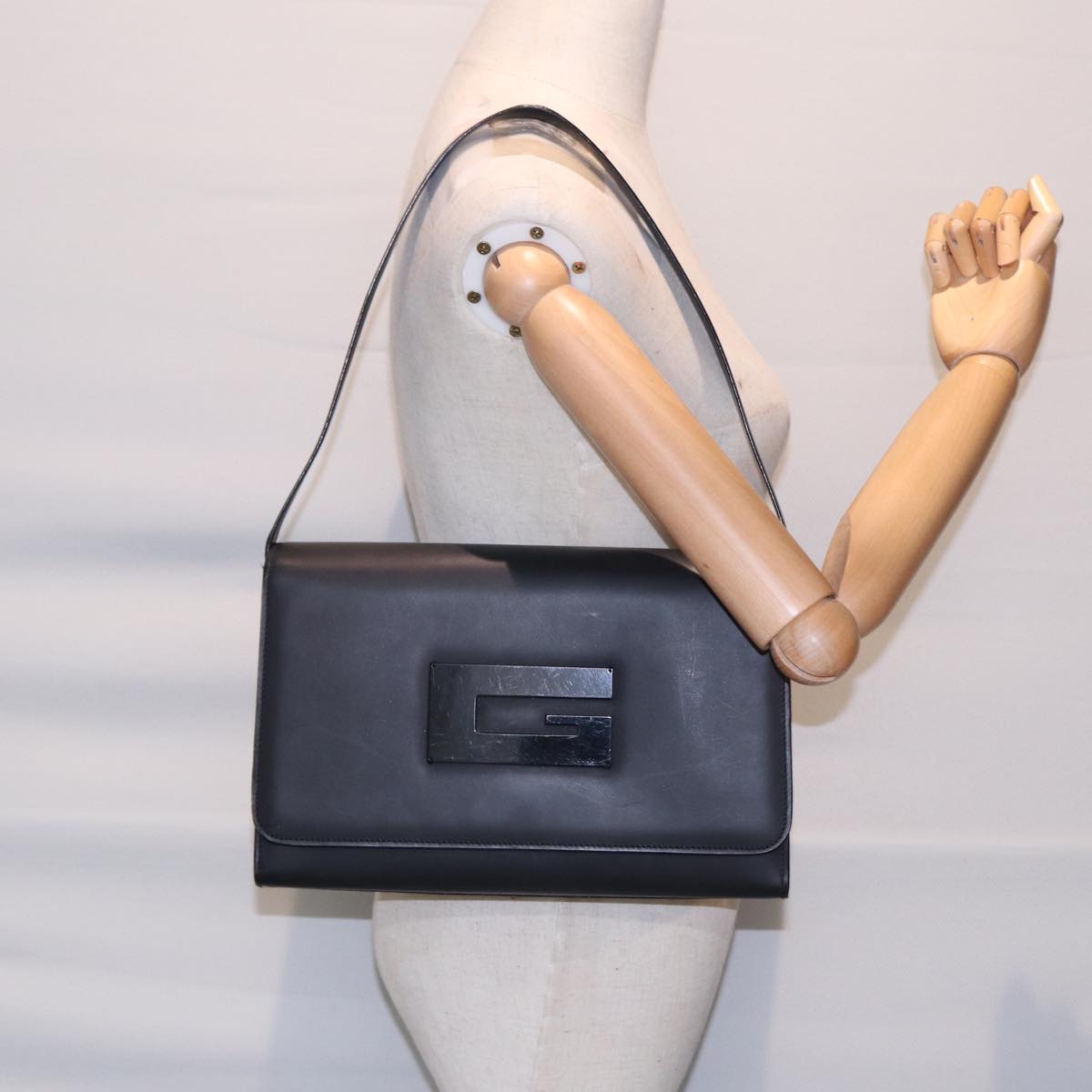 GUCCI Shoulder Bag Leather Black Silver 001 3064 Auth ep5463