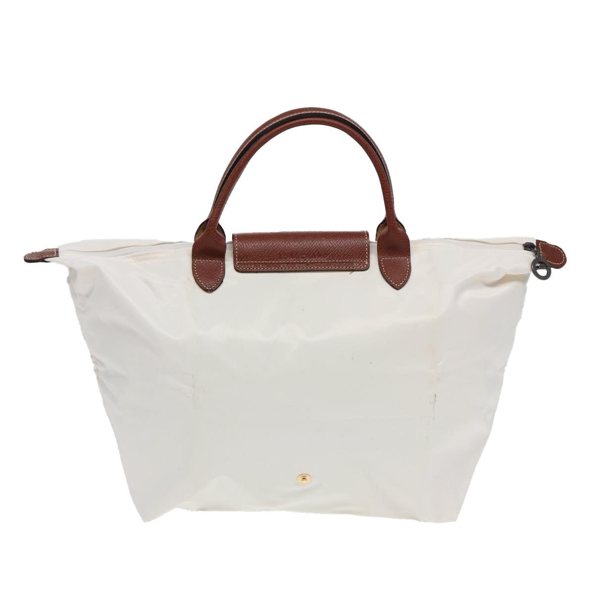 LONGCHAMP Tote Bag Nylon Leather White Gold Silver Auth ep5484