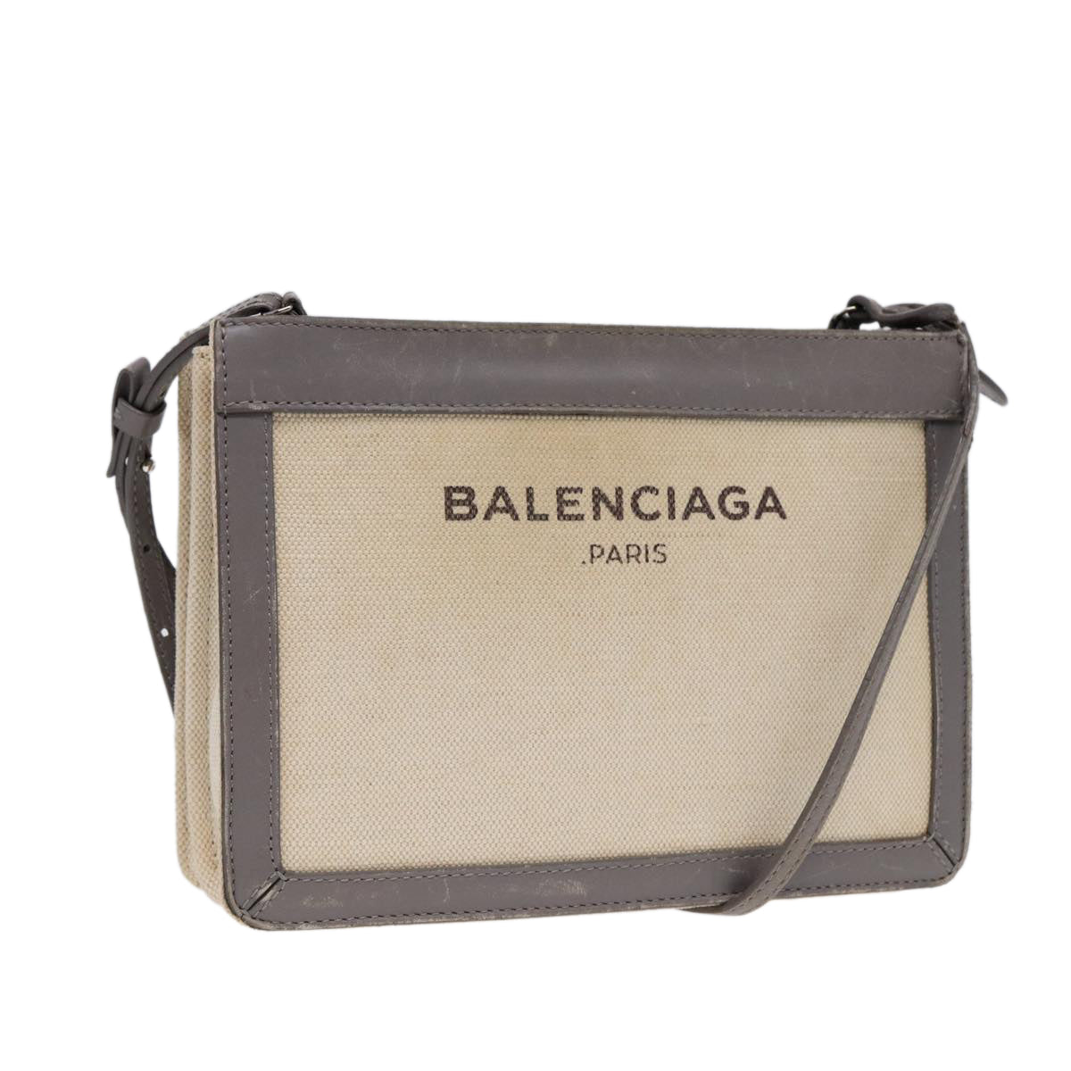 BALENCIAGA Shoulder Bag Canvas Gray Beige Silver 390641 Auth ep5489