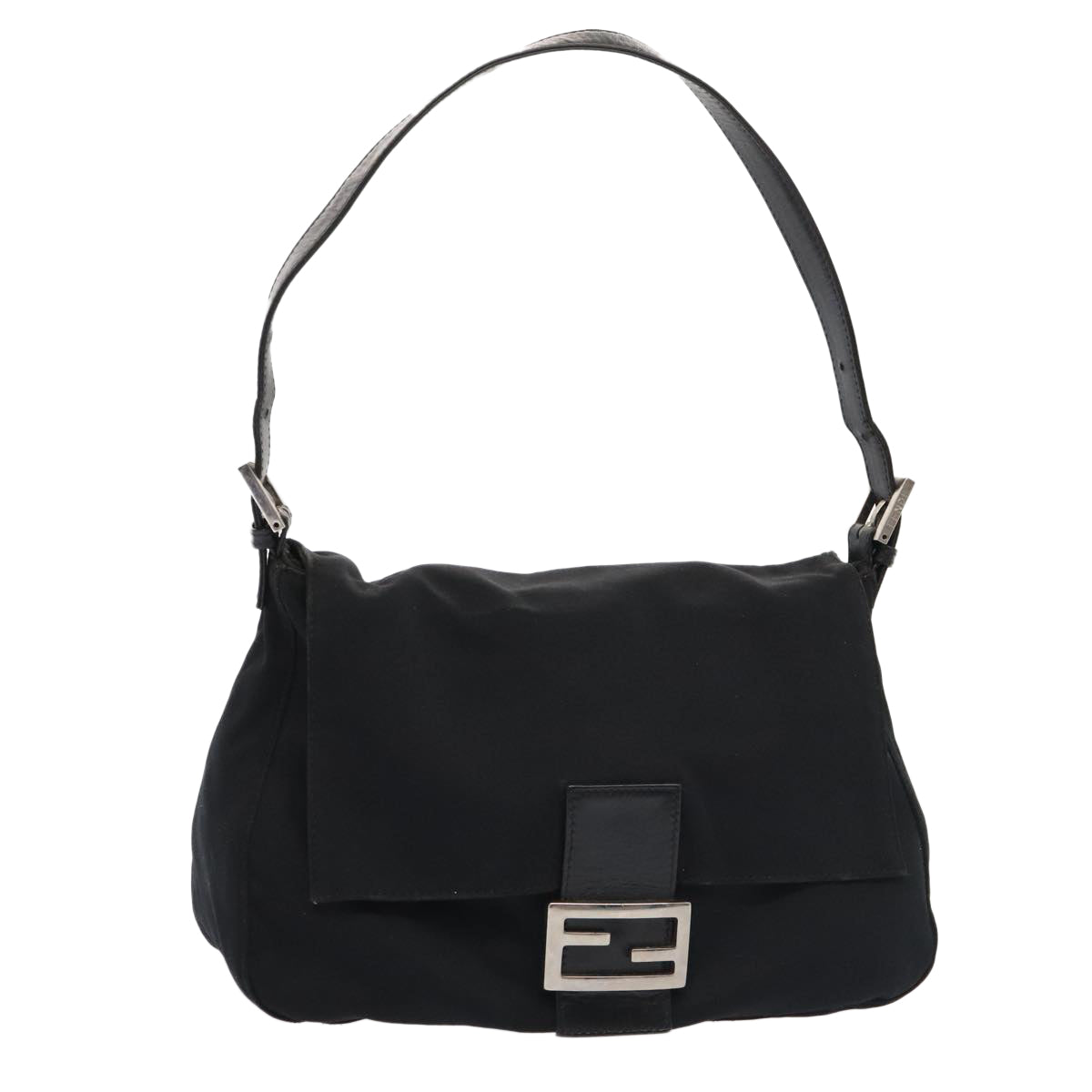 FENDI Mamma Baguette Shoulder Bag Nylon Black Silver Auth ep5493