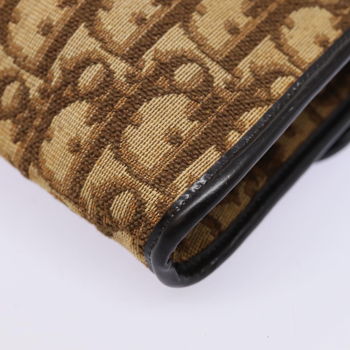 Christian Dior Trotter Canvas Clutch Bag Brown Gold Auth ep5495