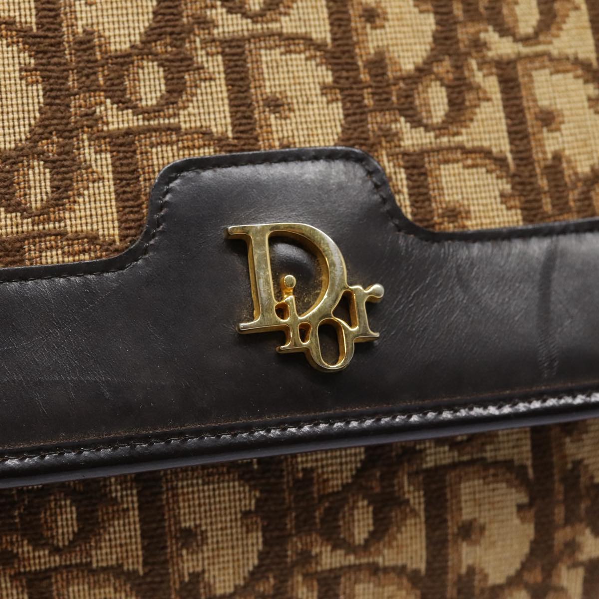 Christian Dior Trotter Canvas Clutch Bag Brown Gold Auth ep5495