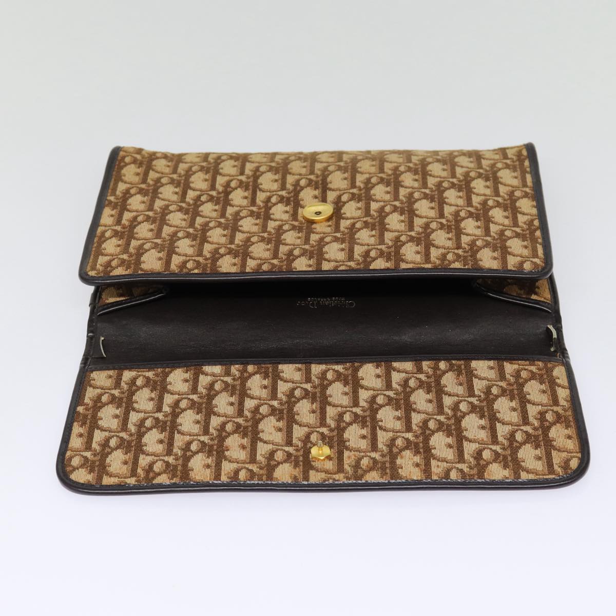 Christian Dior Trotter Canvas Clutch Bag Brown Gold Auth ep5495