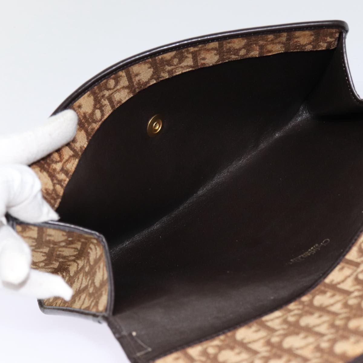 Christian Dior Trotter Canvas Clutch Bag Brown Gold Auth ep5495