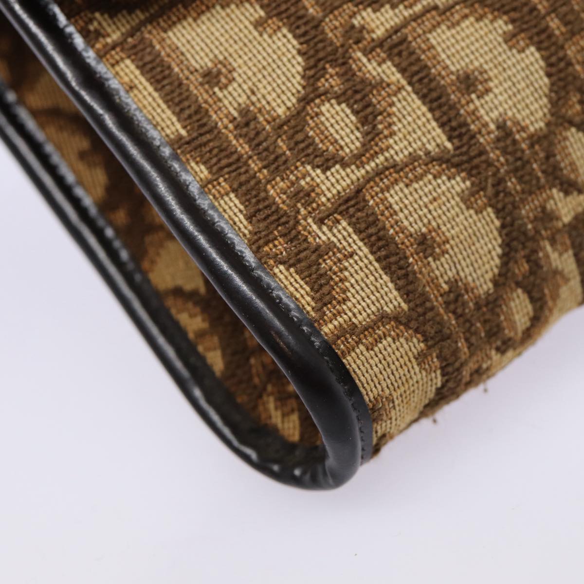 Christian Dior Trotter Canvas Clutch Bag Brown Gold Auth ep5495