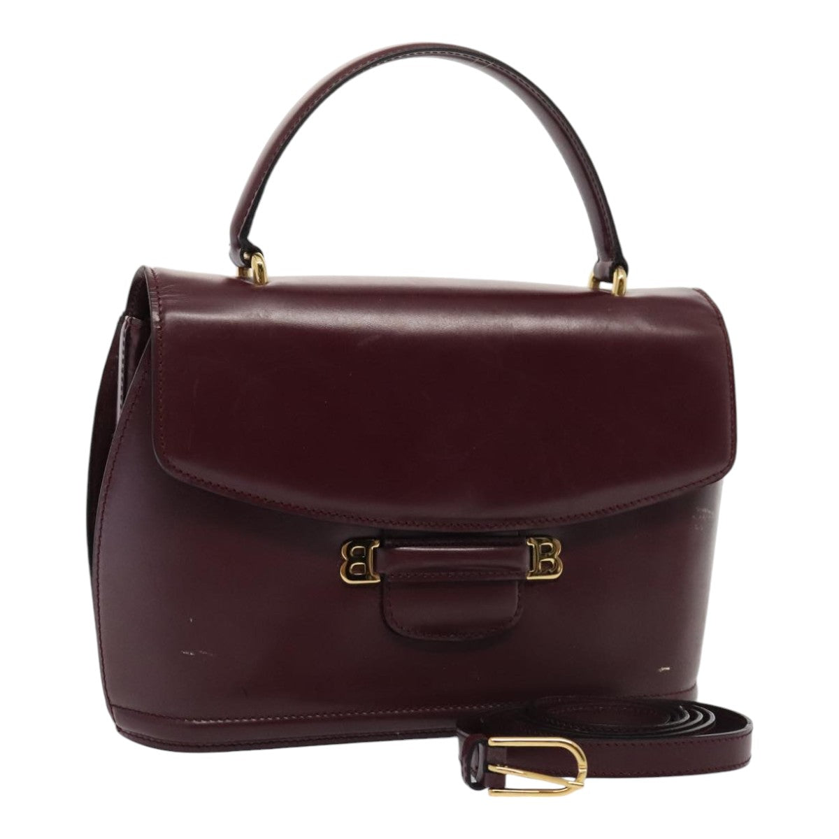 BALLY Hand Bag Leather 2way Wine Red Gold Auth ep5502