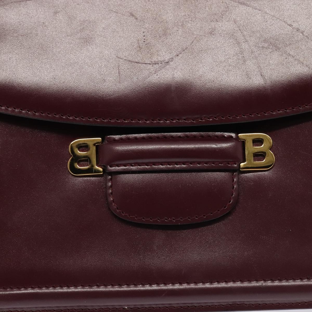 BALLY Hand Bag Leather 2way Wine Red Gold Auth ep5502