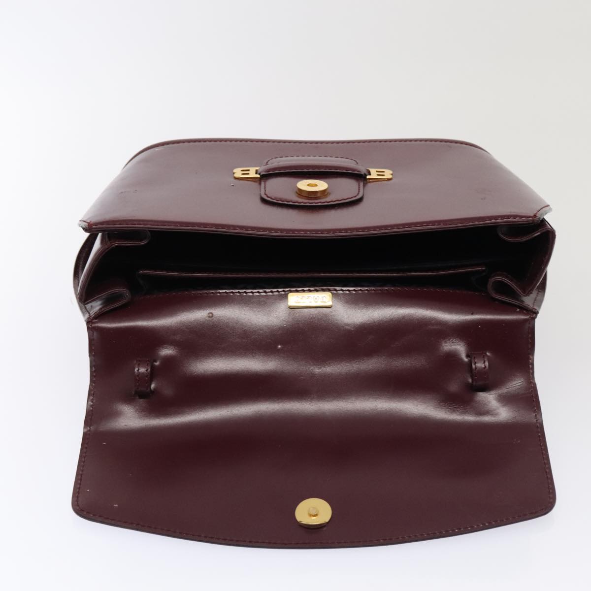 BALLY Hand Bag Leather 2way Wine Red Gold Auth ep5502