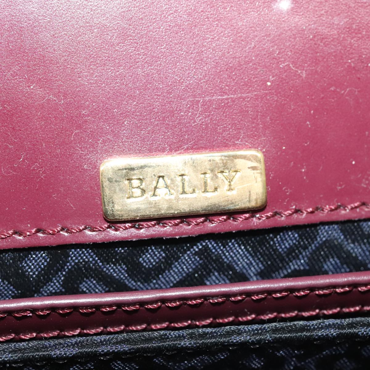 BALLY Hand Bag Leather 2way Wine Red Gold Auth ep5502