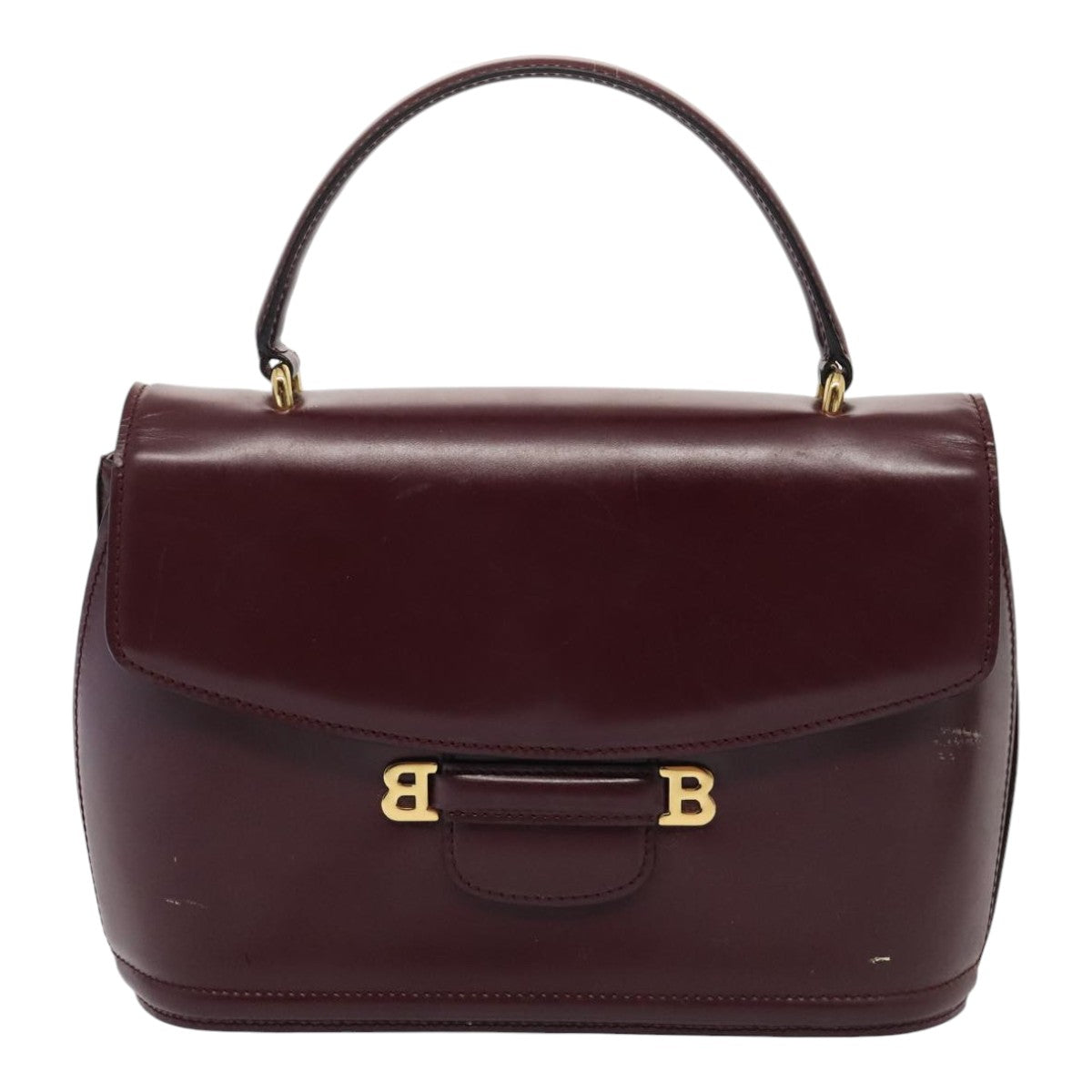 BALLY Hand Bag Leather 2way Wine Red Gold Auth ep5502