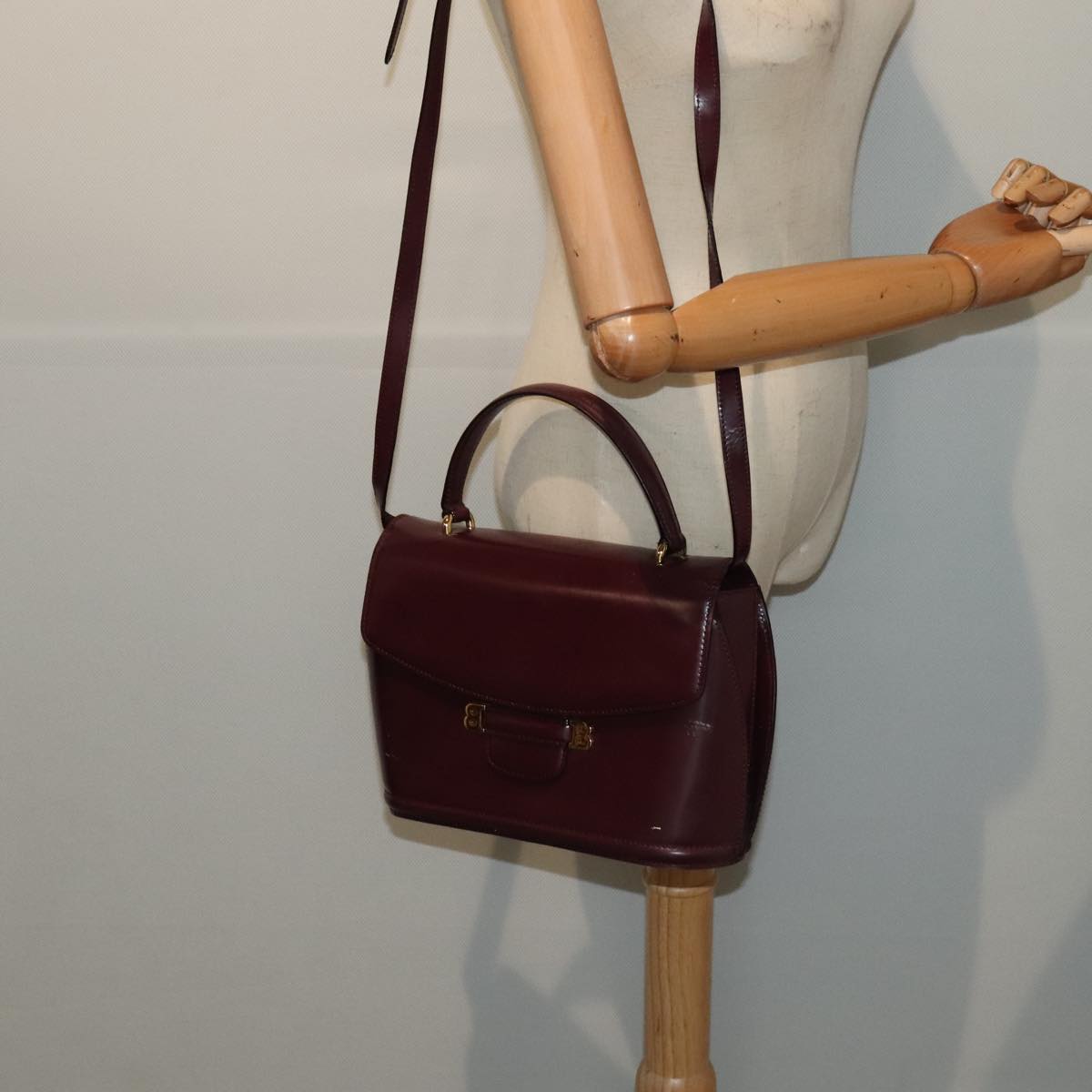 BALLY Hand Bag Leather 2way Wine Red Gold Auth ep5502