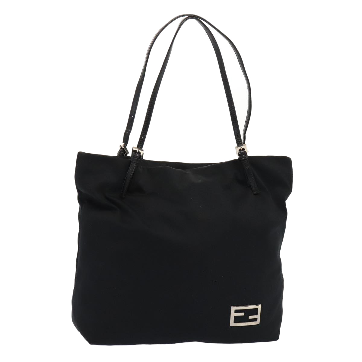 FENDI Tote Bag Nylon Black Silver Auth ep5506