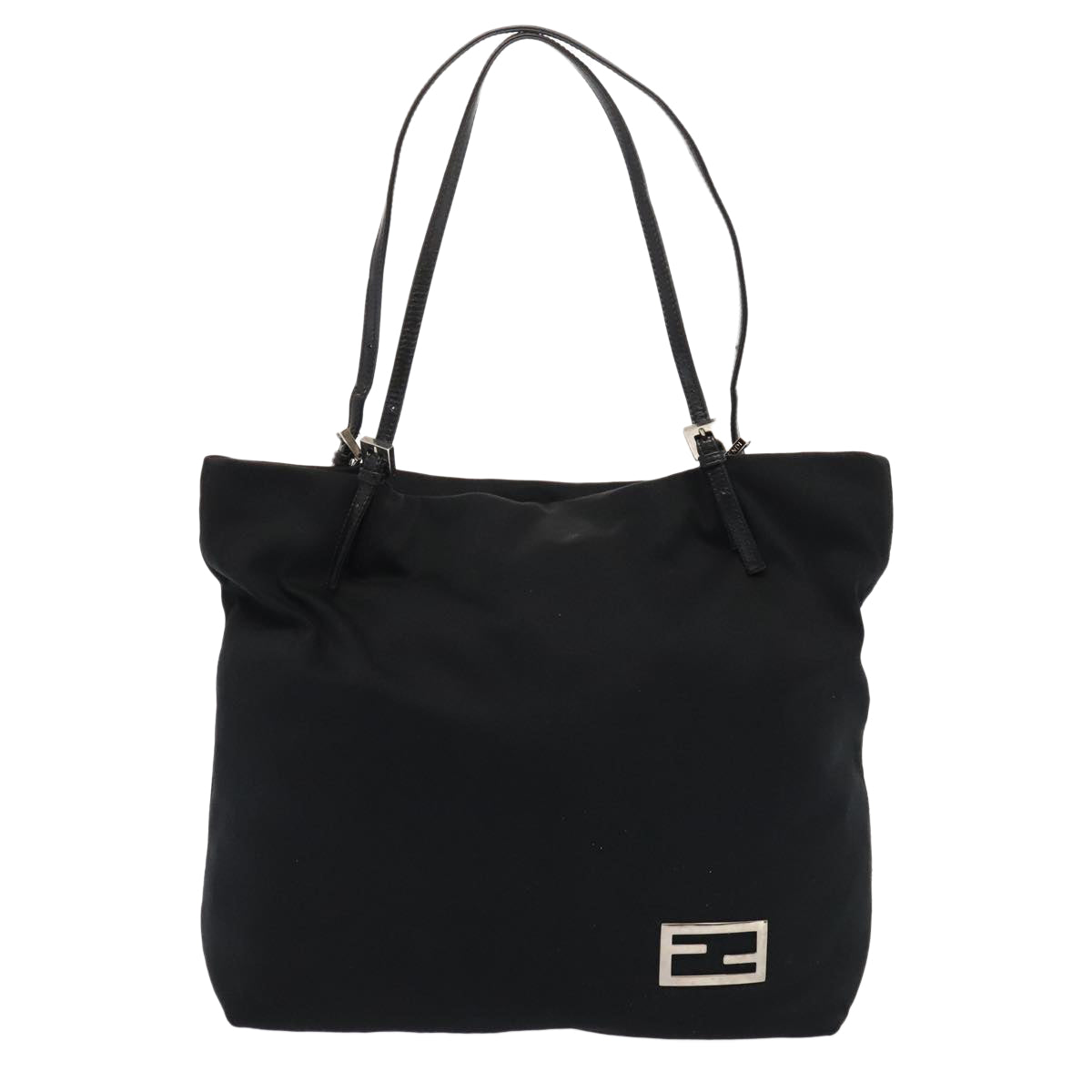 FENDI Tote Bag Nylon Black Silver Auth ep5506