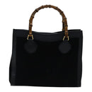 GUCCI Bamboo Hand Bag Suede Leather Black Gold 002 1186 0260 Auth ep5511-2