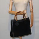 GUCCI Bamboo Hand Bag Suede Leather Black Gold 002 1186 0260 Auth ep5511-22