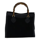 GUCCI Bamboo Hand Bag Suede Leather Black Gold 002 1186 0260 Auth ep5511-2