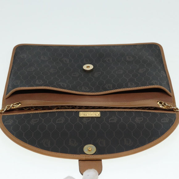 Christian Dior Chain Shoulder Bag PVC Leather Black Brown gold Auth ep5515