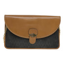 Christian Dior Chain Shoulder Bag PVC Leather Black Brown gold Auth ep5515-13